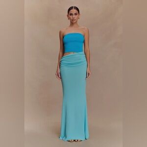Meshki- Jasiel Strapless Knit Maxi Dress - Cyan Blue